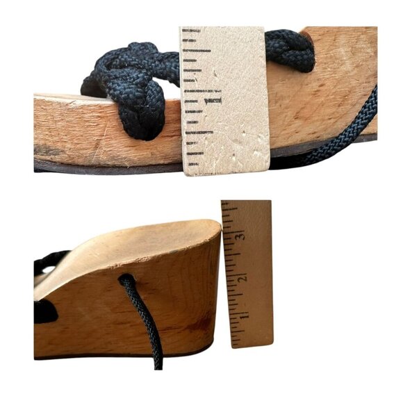 Vintage Wood Wedge Rope Sandals, Wrap Around Rope. Black - Picture 11 of 14